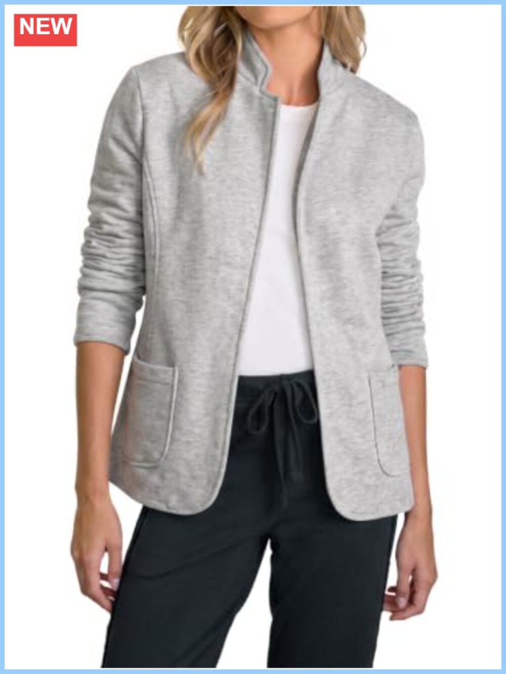 Fisoew Women's Sweatshirt Blazer Open Front Notch Lapel Suit Jacket Casual Coat